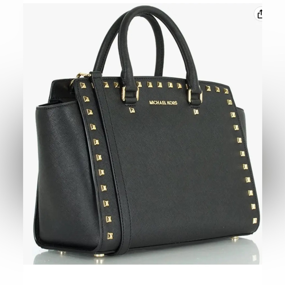 NWOT Michael Kors Gorgeous Large Selma Studded Tote Crossbody Pocketbook Navy - Picture 8 of 11